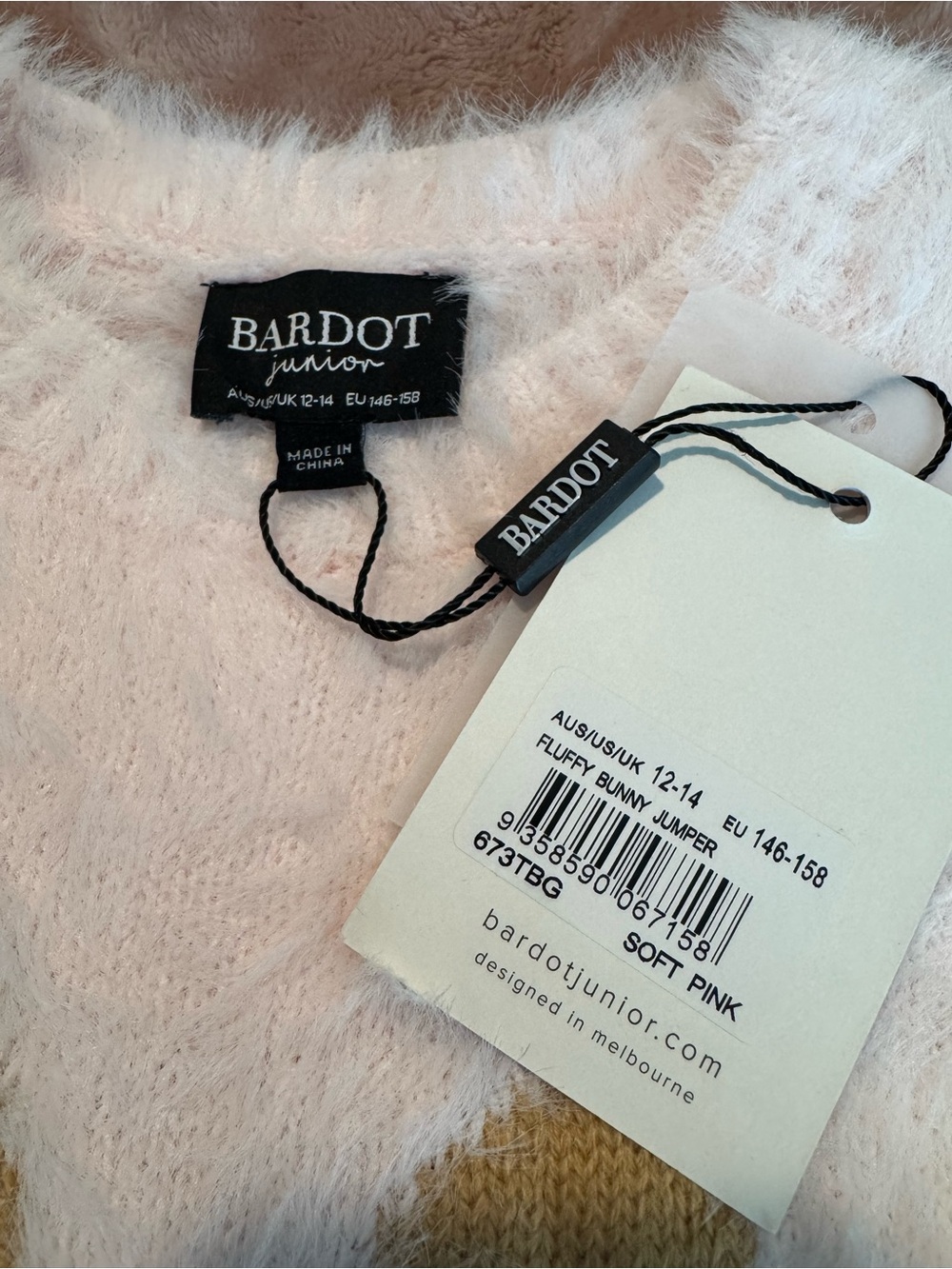 NWT Bardot Junior Fluffy Bunny Jumper Sweater, Light Pink, Girls Size 12-14 - Picture 5 of 7